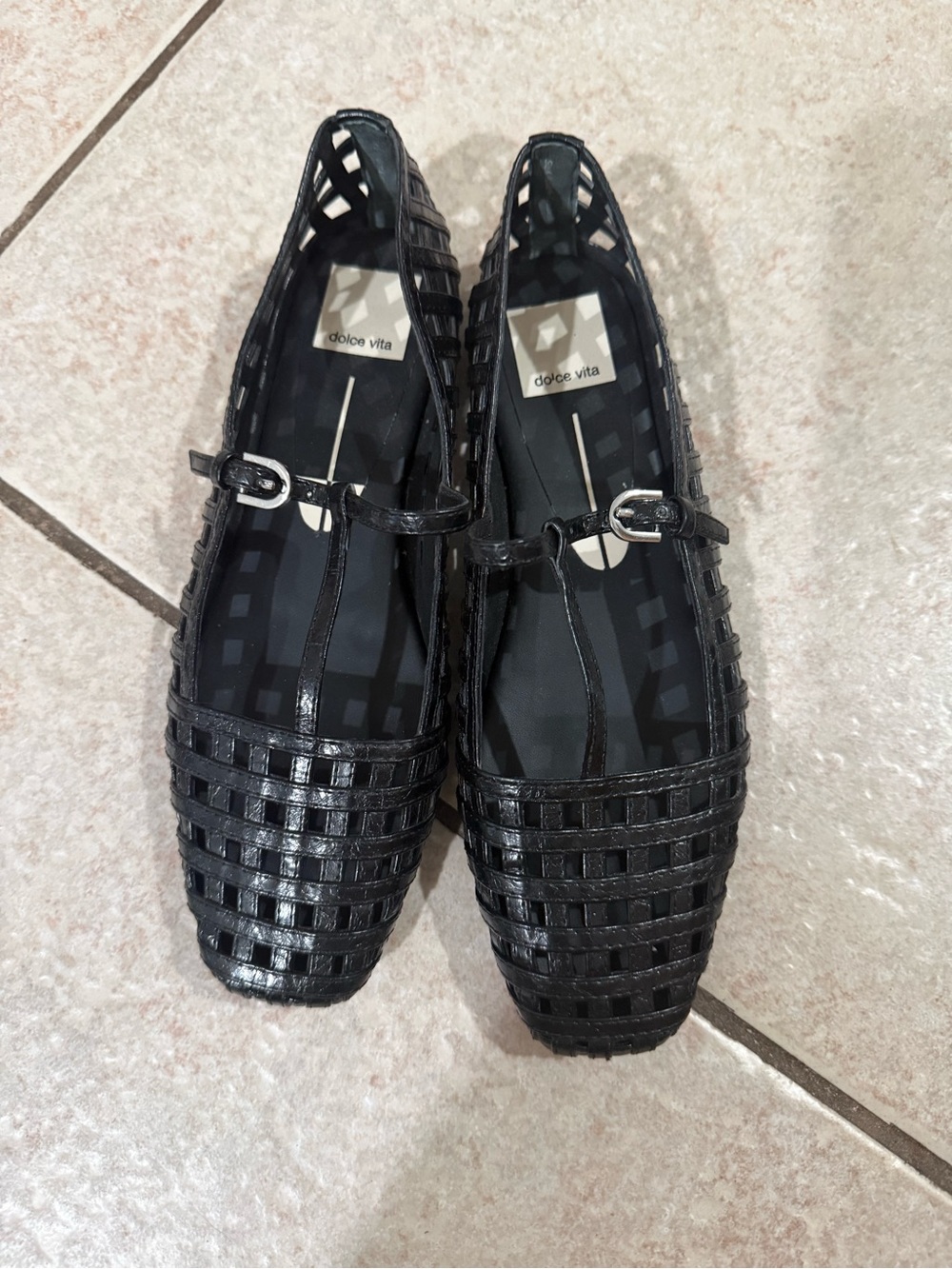 Dolce Vita Black Woven Leather Mary Jane Flats Size 6